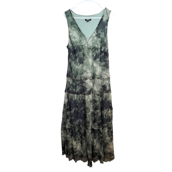 Vera Wang Green White Tie Dye Chiffon Tier Whimsygoth Fairygrunge Maxi Dress L - Picture 1 of 7